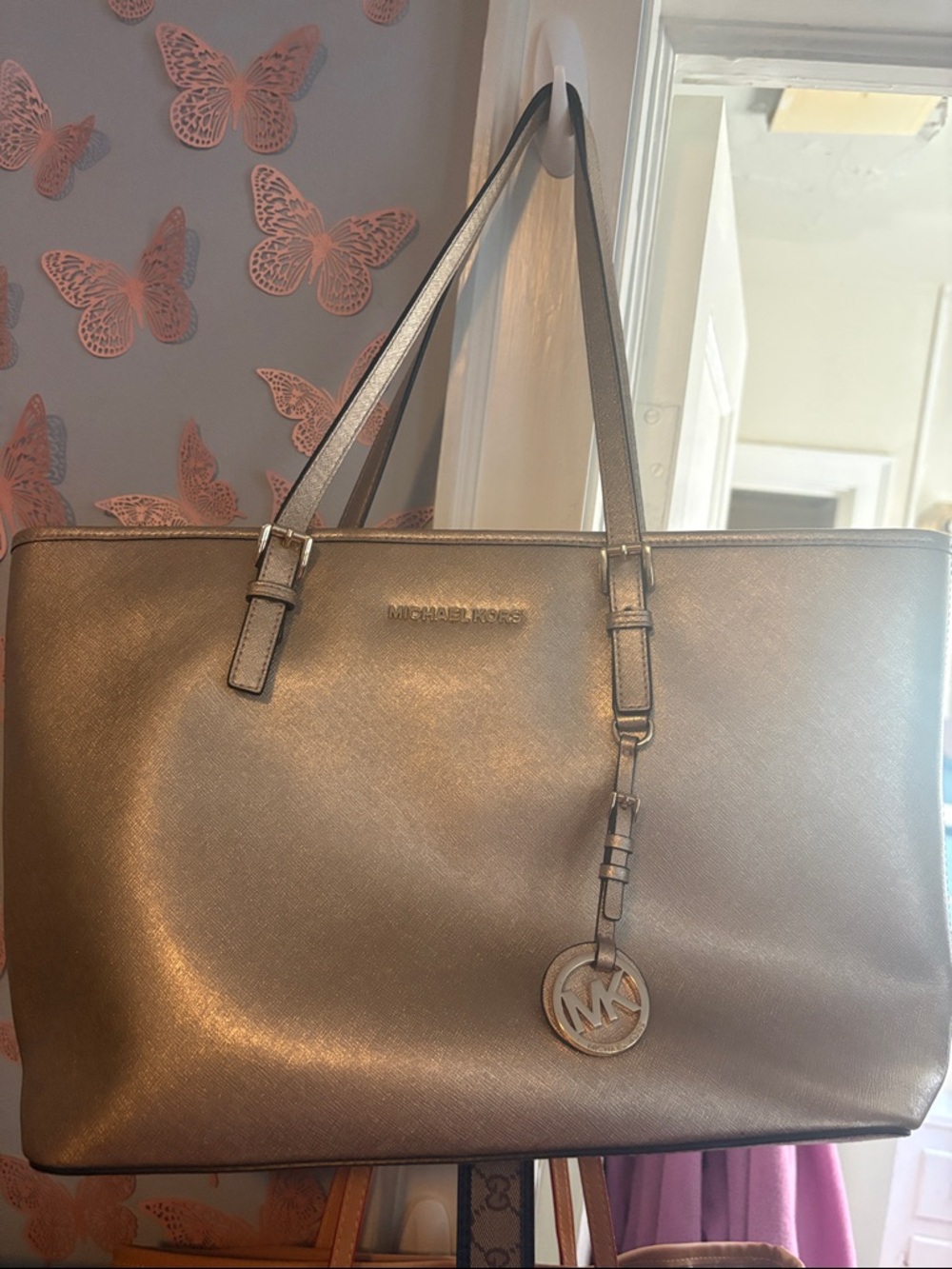 Michael Kors Metallic Bronze Tote with MK Charm